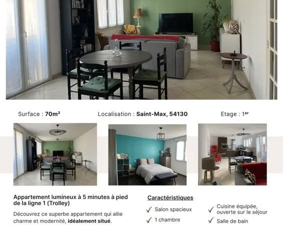 Appartement T2 70m2 avec garage individuel 27m2 - SAINT MAX (54130)