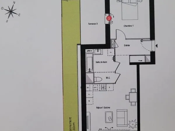 Vends appartement T2 rez-de-chaussée de jardin