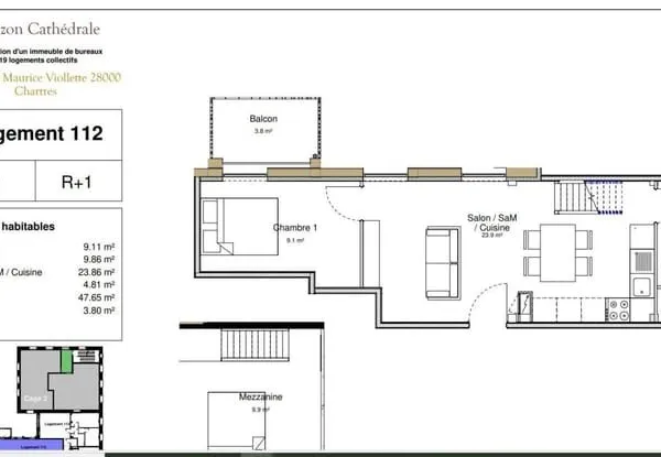 Appartement 2 pièces 47 m²