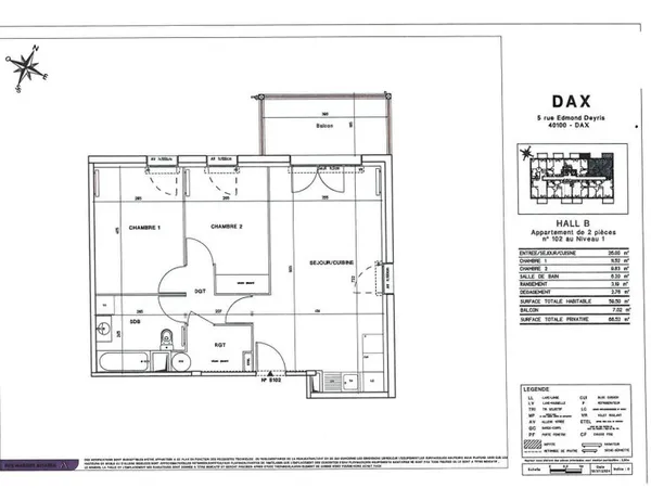 Appartement 3 pièces 59 m²