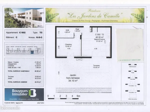 T2 avec jardin privatif, terrasse et clim - Résidence sécurisée - Perpignan Mas Ducup