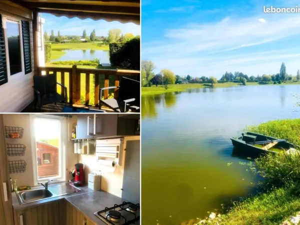 Mobil home face à étang