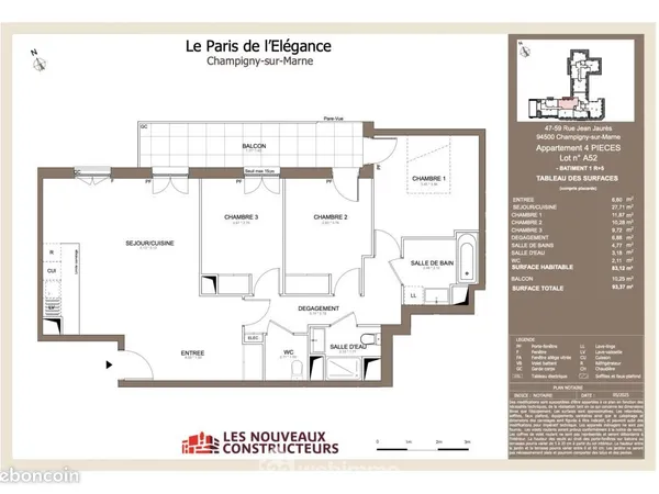 Appartement 4 pièces 83 m²