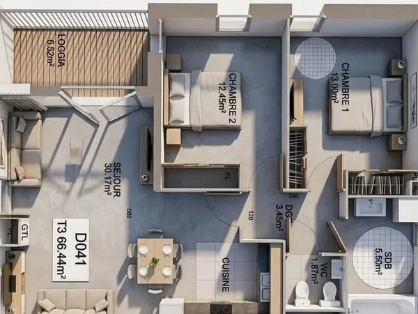 Appartement 3 pièces 66 m²