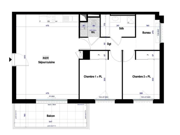 Appartement 3 pièces 59 m²