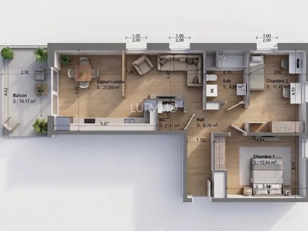 Appartement 3 pièces 66 m²