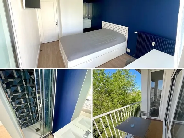 Colocation Poitiers - chambre meublée avec douche et balcon