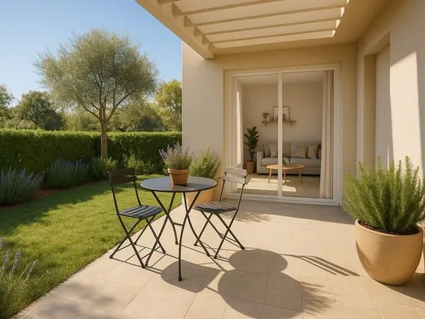 Studio lumineux en rez-de-jardin avec terrasse couverte et jardinet privatif, au coeur d'une résiden