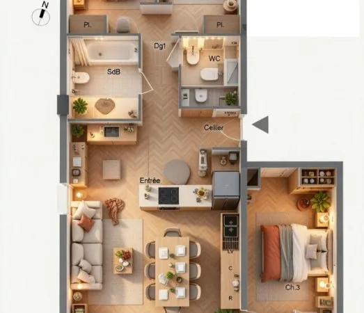 Magnifique T4 au 4e étage sur 5, plein sud, sublime terrasse de 22m²