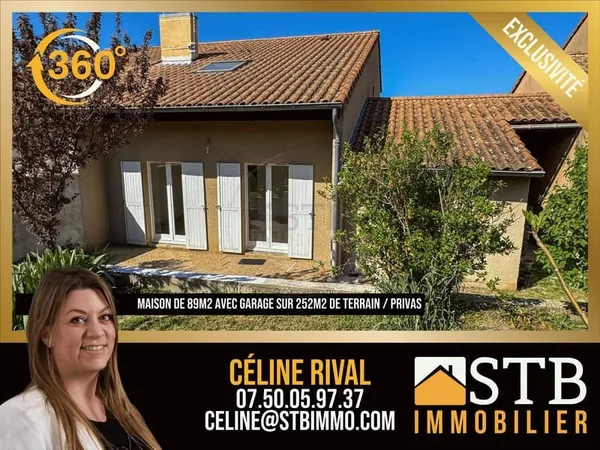 Maison mitoyenne de 89m2 avec garage sur 252m2 de terrain