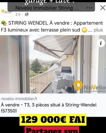 Vente appartement 2 chambre garage terrasse