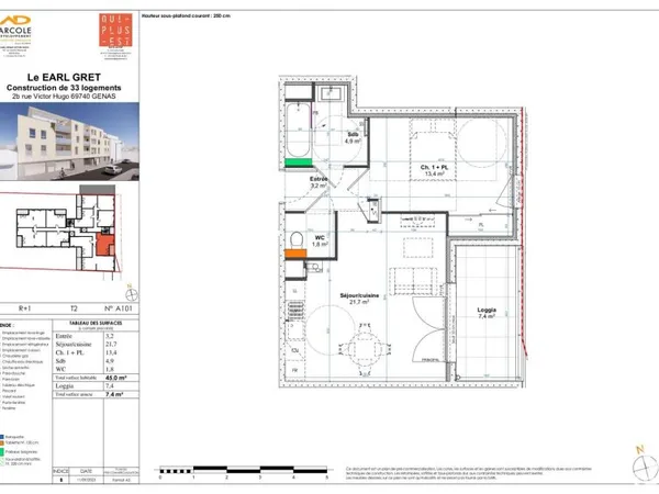 Appartement 2 pièces 45 m²