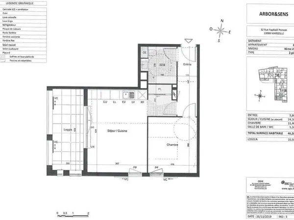 Appartement 2 pièces 46 m²