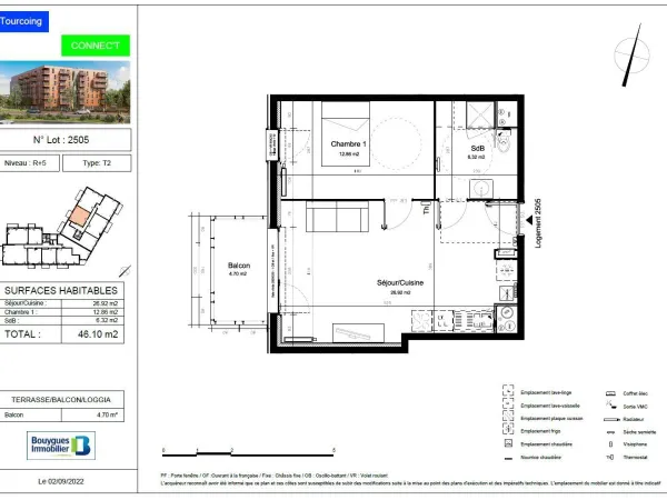 Appartement 2 pièces 46 m²