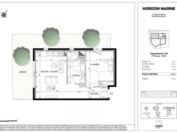 Horizon Marine - Lot 103 - Deux pièces avec aperçu mer et jardin privé à Beausoleil
