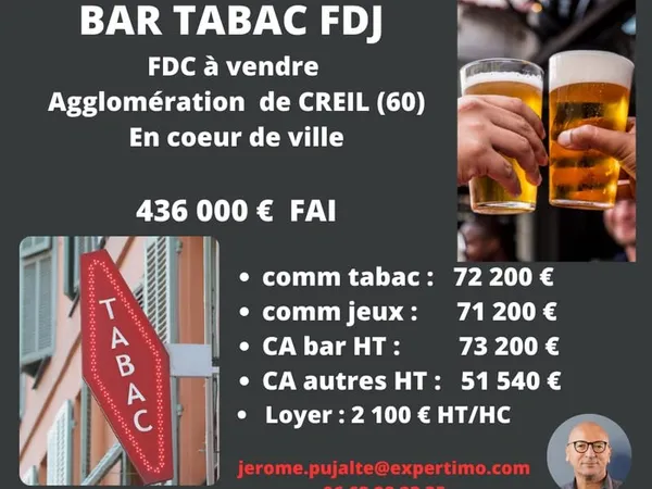 FONDS DE COMMERCE BAR TABAC FDJ A CREIL OISE 60 - 150 M2