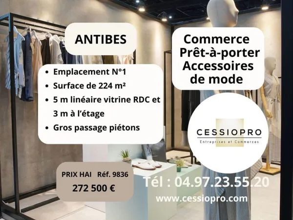 Commerce de prêt à porter et accessoires de mode, Antibes, emplacement No1