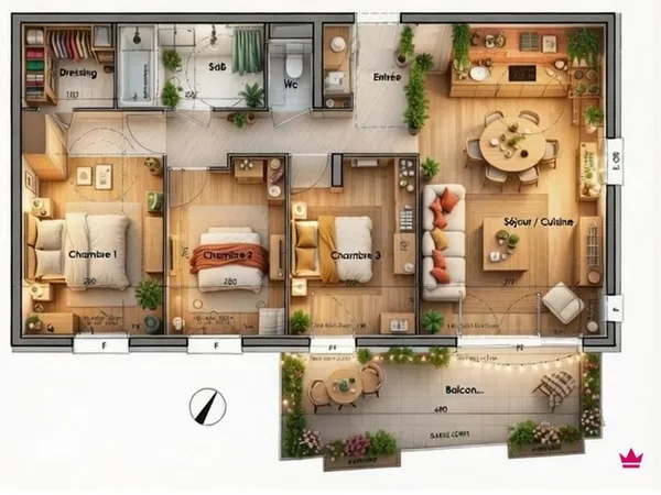 Idéal 1ere acquisition, joli T4 de 79m² avec belle terrasse de 13m² plein sud, sans vis à vis, au ca