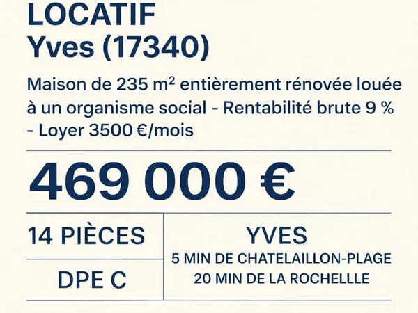 Investissement locatif : Maison 235 m² entièrement rénovée - Rentabilité 9% - Proche La Rochelle