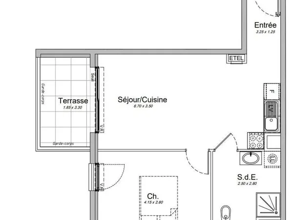 Appartement 2 pièces 43 m²