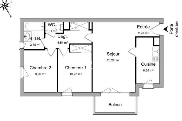 Appartement 3 pièces 59 m²