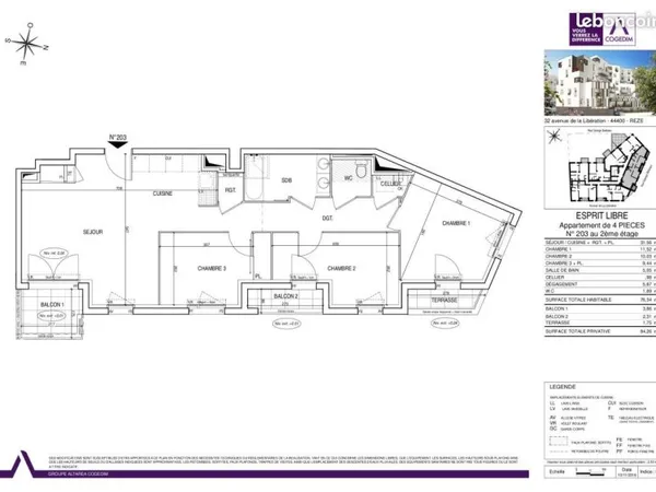 Appartement 4 pièces 76 m²