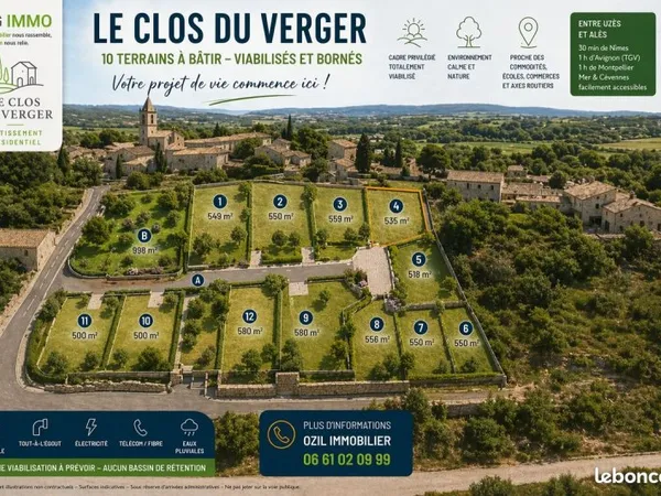 Terrain viabilisé 88000 dans un cadre privilégié - Triangle Uzès / Alès / Nîmes