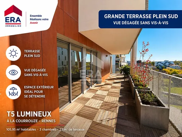 T5 lumineux avec grande terrasse plein sud ? vue dégagée ? La Courrouze