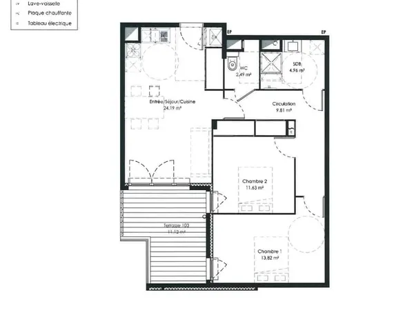 3 pièces de 66,93 m2 avec terrasse