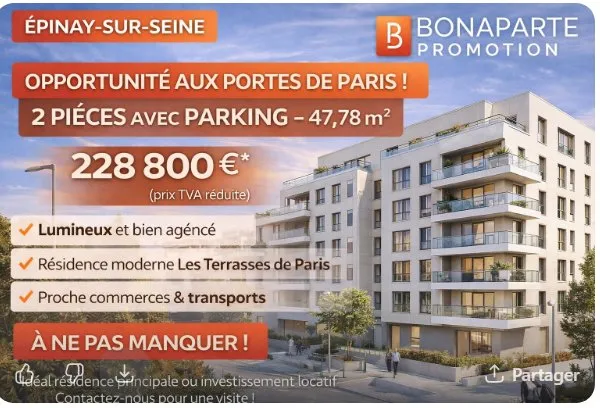 --A SAISIR CENTRE VILLE DE EPINAY SUR SEINE - 2 PIÈCES AVEC PARKING AUX PORTES DE PARIS !