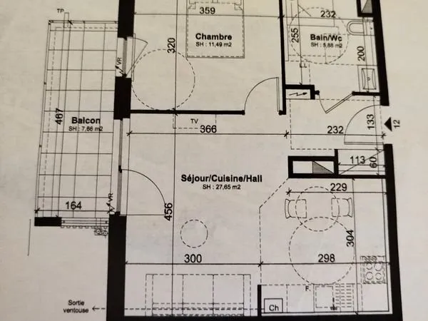 2 pièces 45m2 dans immeuble de standing