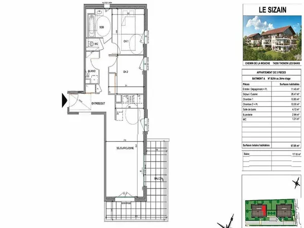 Appartement ' pièce(s) 67,69 m2 + Terrasse + GARAGE