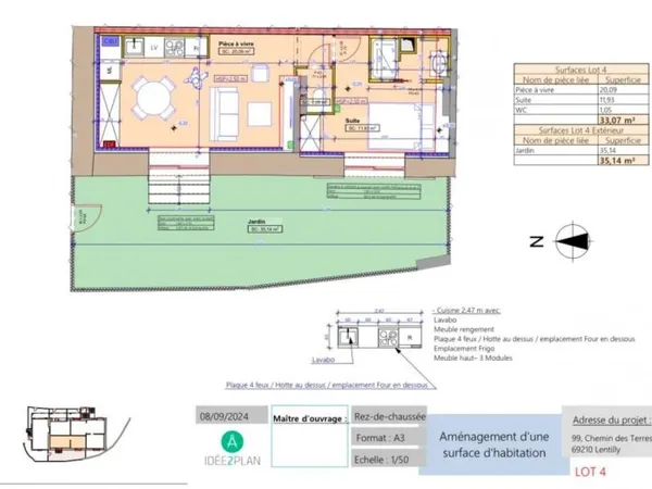 Grand T2 entièrement rénové à Lentilly