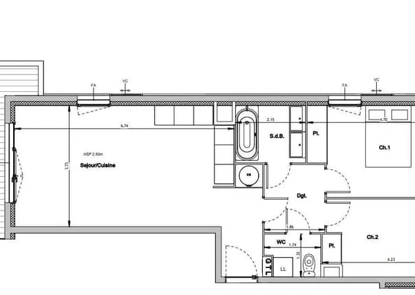 Appartement 3 pièces 60 m²