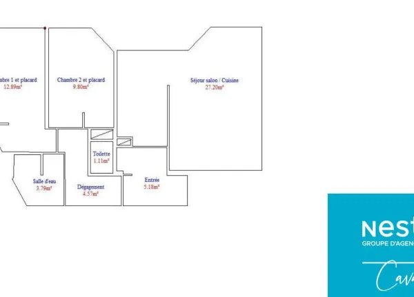 A 500 m de la plage, appartement de 3 pièces de 65 m² au 3ème étage exposé sud
