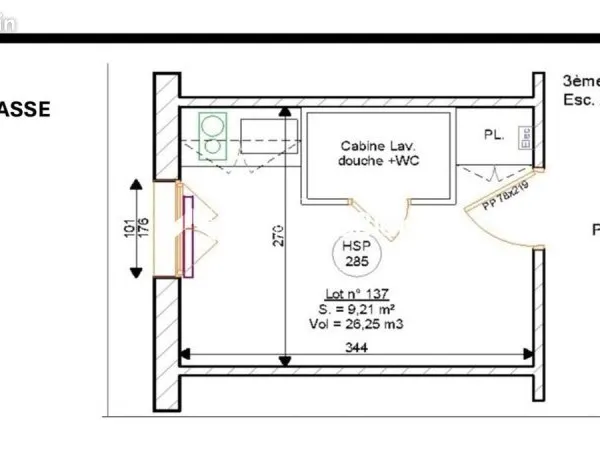 Studio 1 pièce 9 m²