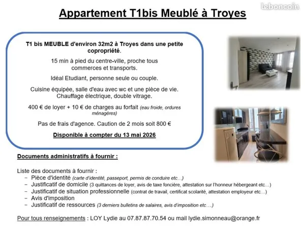 Location Appartement T1bis Meublé à Troyes