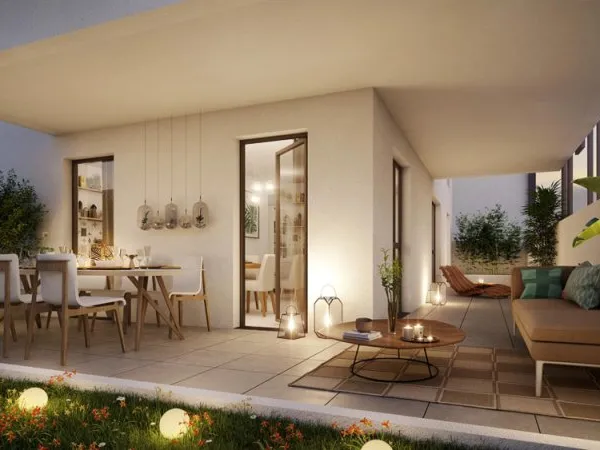 MAGNIFIQUE RESIDENCE DANS UN ECRIN DE VERDURE : GRAND 2 PIECES AVEC TRES BEAU JARDIN
