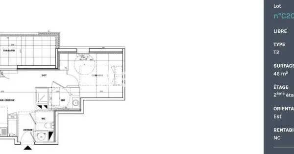 Appartement 2 pièces 46 m²