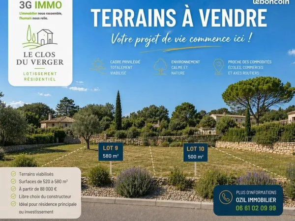 Terrain totalement viabilisé - 500m² - Canton de Vézénobres