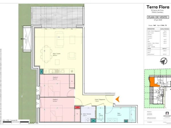 Chambéry Bissy,T3 Neuf 69.7 M2 au calme + terrasse de 13