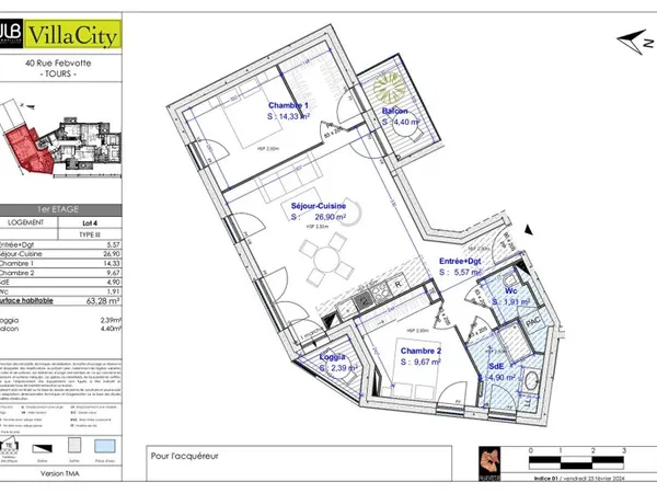 2 Pièces Febvotte - avec balcon - 41.68m2