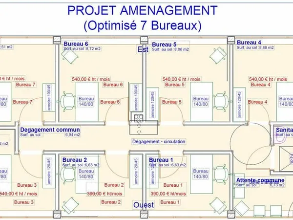 Bureau / Local professionnel 76 m² / Projet 7 Bureaux en locatif