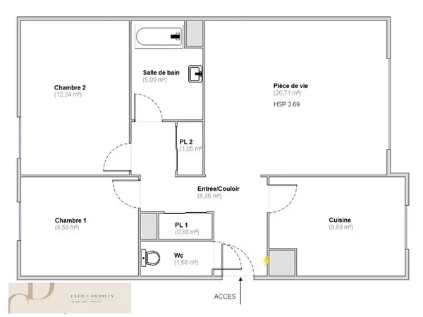 Appartement 3 pièces 69 m²