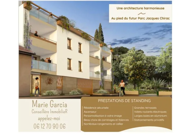 P4 neuf avec deux terrasses et deux stationnements, près du parc Jacques Chirac