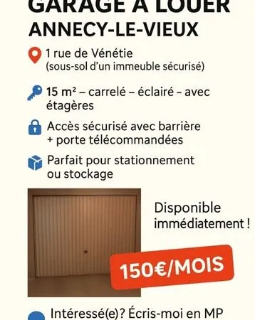Garage à louer - sécurisé