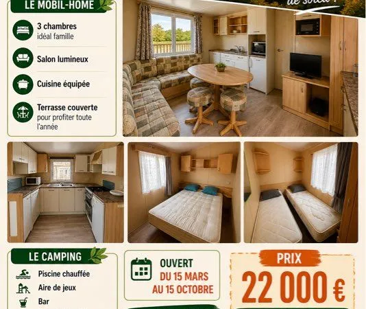 Mobilhome 3 chambres terrasse couverte
