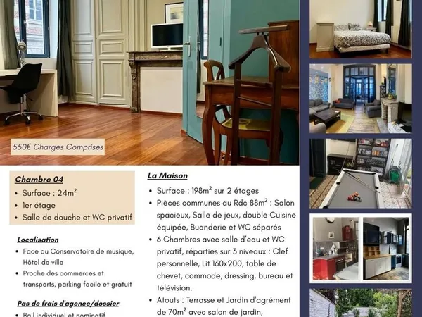 Chambre meublée - Salle de bains privative