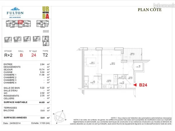 Particulier vends bel appartement T2 adapté PMR