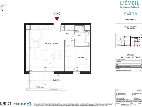 ANNECY - Quartier L'Éveil | Résidence VESNA | T2 51,80 m² + balcon 9,45 m²